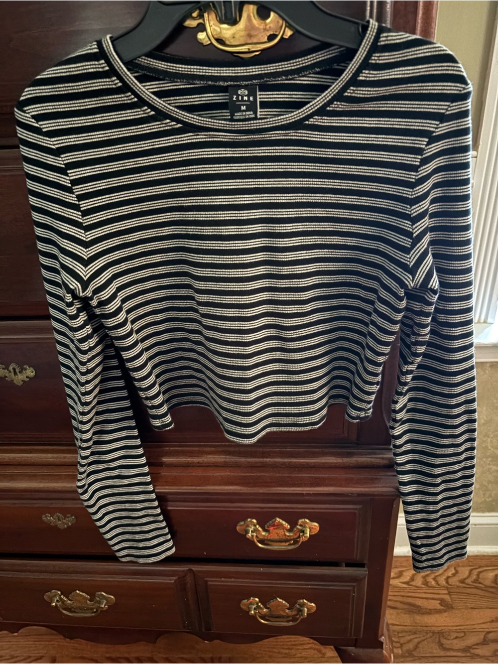 Zine Clothing Black and White Striped Long Sleeve Crop Top